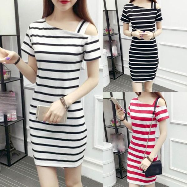 

women summer lady casual midi holiday short sleeve stripe printing shirt dress office autumn tunic dresses fashion, Black;gray
