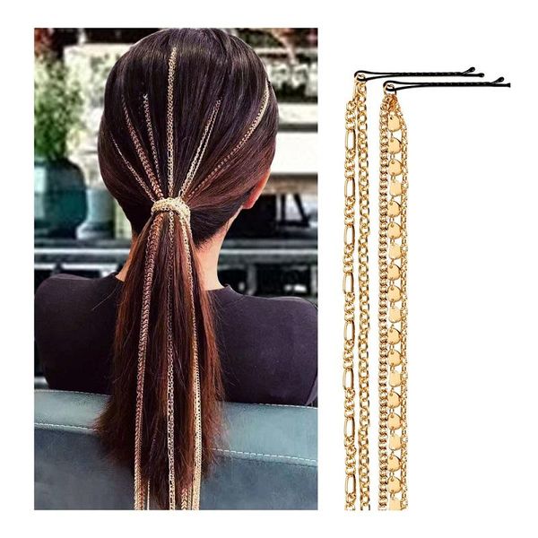 

hair clips & barrettes find me simple alloy chain yellow disc tassel for women fashion head jewelry, Golden;silver