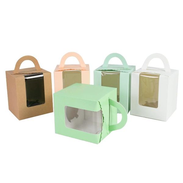 

gift wrap 5pc portable muffin cake box baking dessert package handle square with window biscuit candy birthday wedding supply