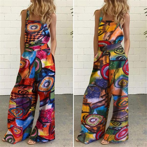 

40 sleeveless bodysuit casual womens rompers floral print playsuits summer wide leg bib pants overalls woman, Black;white
