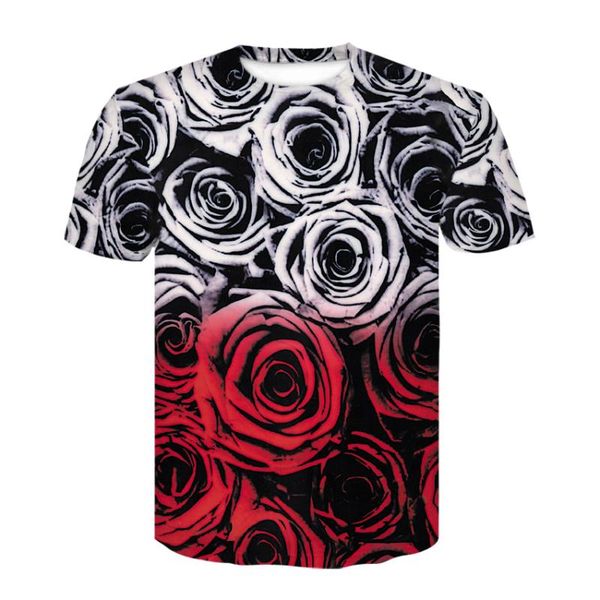 

men's t-shirts funny men rose flower tshirt hip hop tee red 3d print t-shirt cool mens clothes 2021 summer casual big size, White;black