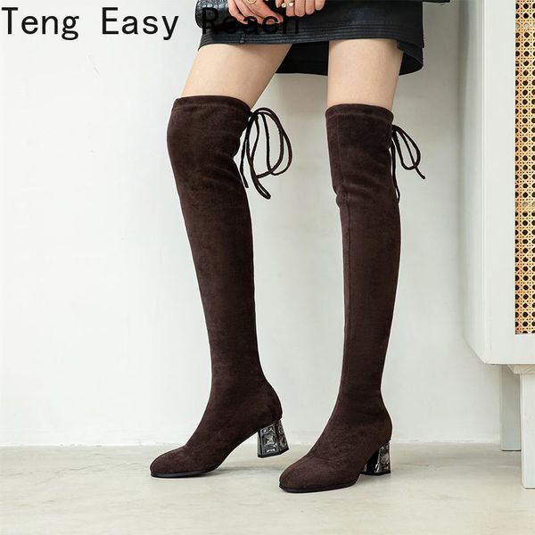 

boots thigh high women 2021 winter fashion over knee shoes heels warm fur black