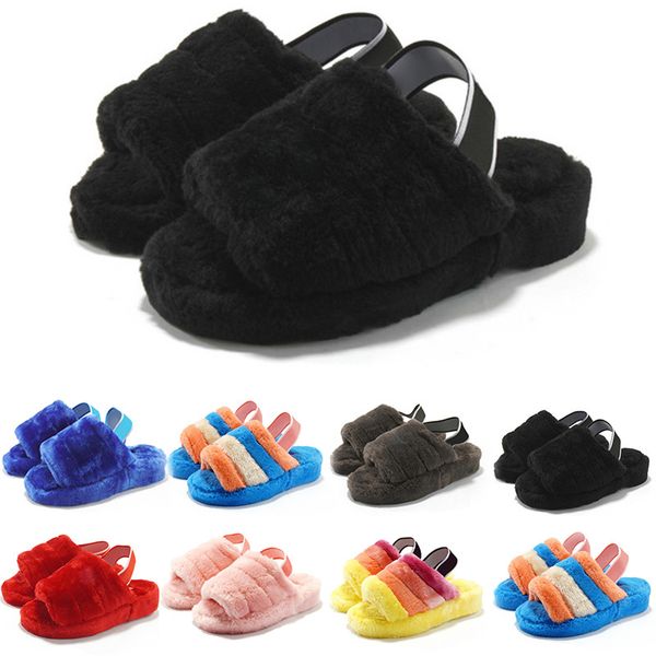 

women's 2021 men's slippers winter furry yellow warm and comfortable black red plush girls flip flops 36-43