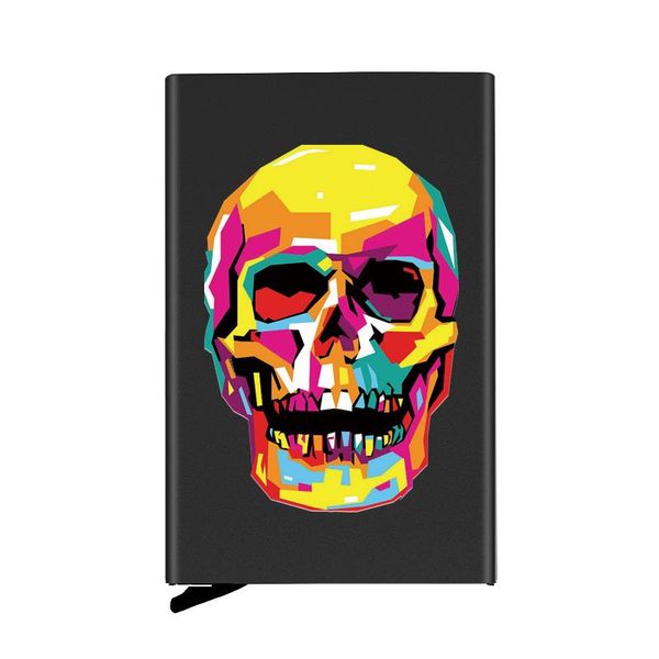 

card holders fashion personality skull fully automatic men anti metal holder wallet women aluminum case, Brown;gray