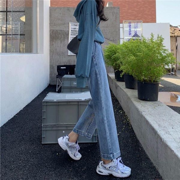

women's jeans women straight leg jean all-match high waist ulzzang washed trousers vintage daily full length retro blue spring
