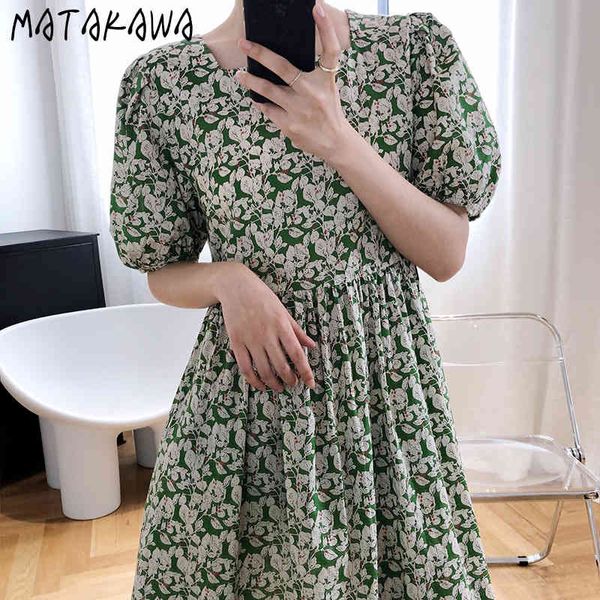 

matakawa vintage square neck dress puff sleeve floral woman dresses korean summer robe femme french loose vestidos 210513, Black;gray