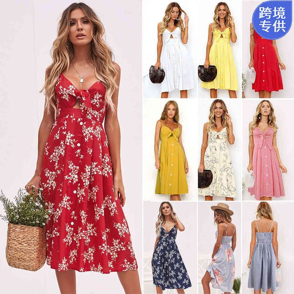 

charming dresses 2021 summer suspender women's printed floral lace up bow, Black;gray