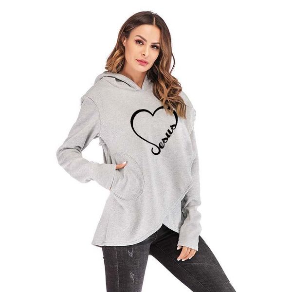 

women's hoodies & sweatshirts women autumn winter 2021 love heart jesus faith print long sleeve warm female oversized sweatshirt hooded, Black