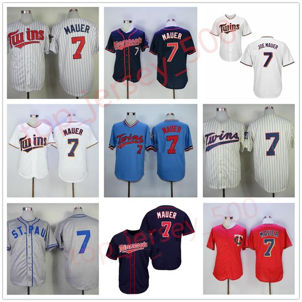 

retror 1948 turn back vintage baseball 7 joe mauer jersey flexbase cool base pullover pinstripe retire embroidery and sewing good quality, Blue;black