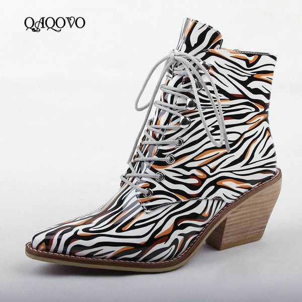 

boots women fashion camouflage ankle microfiber leather wedge high heel pointed toe lacing autumn shoes black white