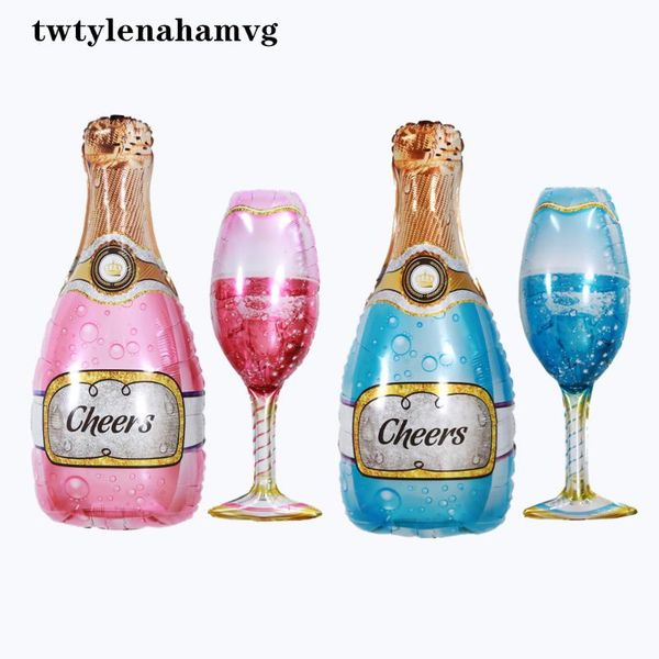 

party decoration pink sky blue gold wine glass bottle foil balloon bar wedding birthday father's day easter venue gift box