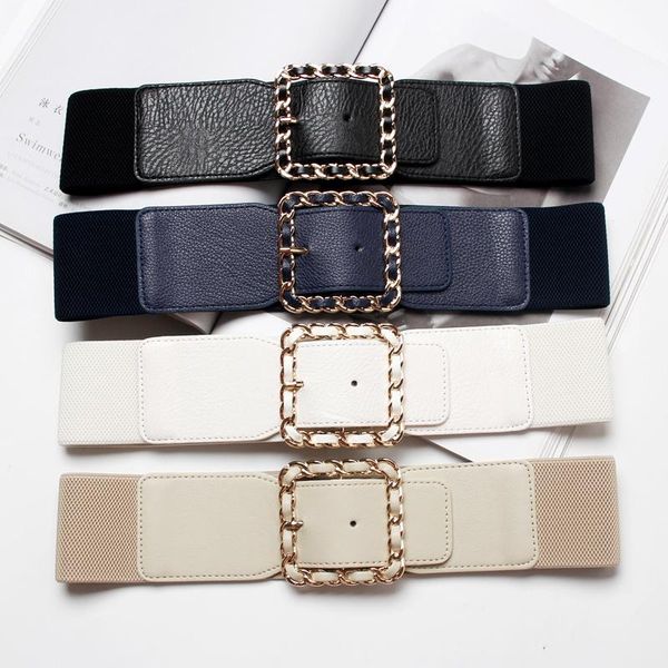 

belts 2021 square fashion wide elastic chain buckle belt cummerbund corset female waist strap accessories, Black;brown