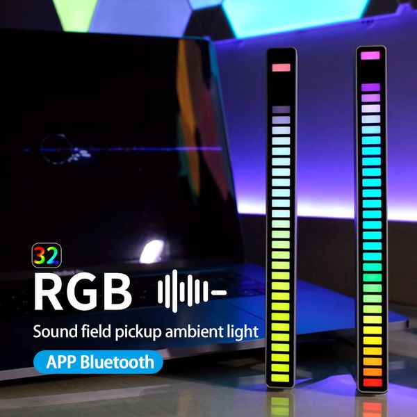 Голосовой активированный ритм свет светодиодный дисплей 32-битный RGB Audio Spectrum Bar Pickup Ambient DJ Rhythms Signate Pulse лампа USB аккумуляторные автомобильные украшения дома