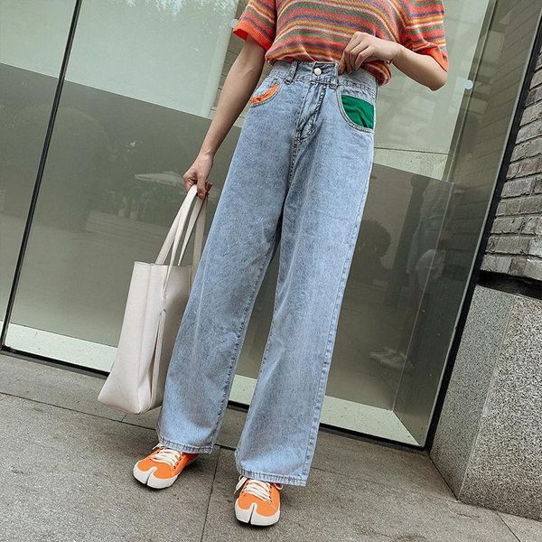 

women's jeans 2021 autumn women full length vintage jean pants high waist elegant wide leg denim loose streetwear oversized trousers e3, Blue