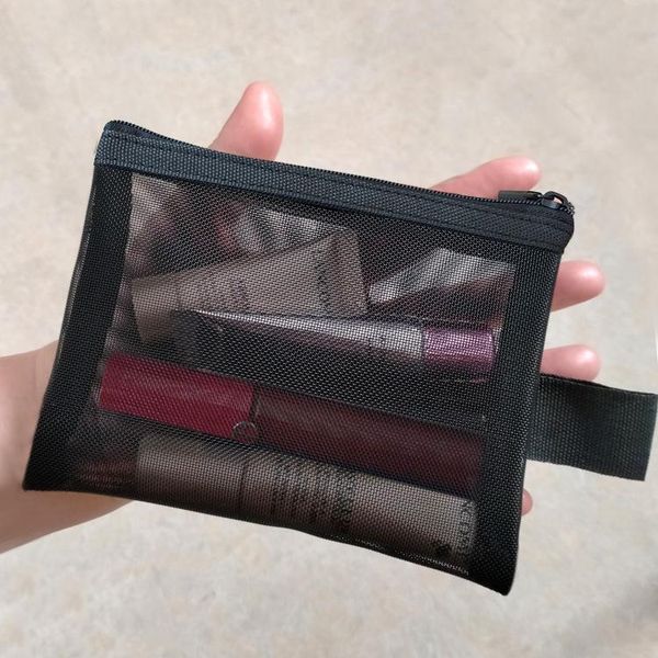 

storage bags 1pc simple cosmetic bag small lipstick cushion organizer portable mini makeup black mesh transparent