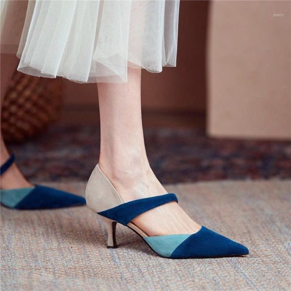 

dress shoes 2021 summer high heels mixed colors pointed toe thin heel sandals elegant ladies party suede leather women pumps, Black