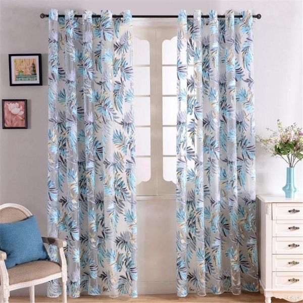 

curtain & drapes inel blue tropical leaves print sheer curtains for living room window bedroom kitchen tulle divider