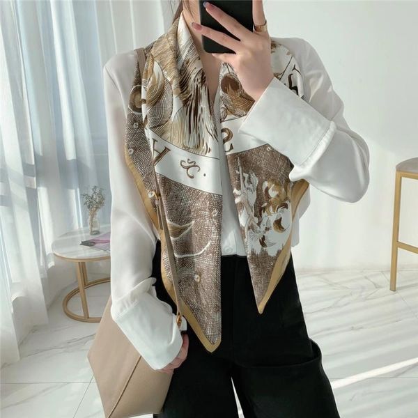 

scarves 2021 kerchief printed cotton twill hair scarf big bandanna head scarfs 90*90cm headband neck for women's day gift, Blue;gray