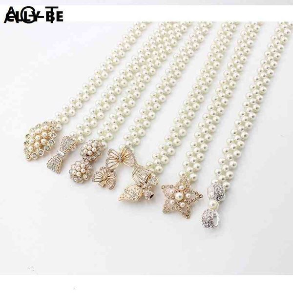 

elegant flower elastic buckle belt women pearl crystal belts female crystal waist chain cummerbunds girl strap waistband gift, Black;brown