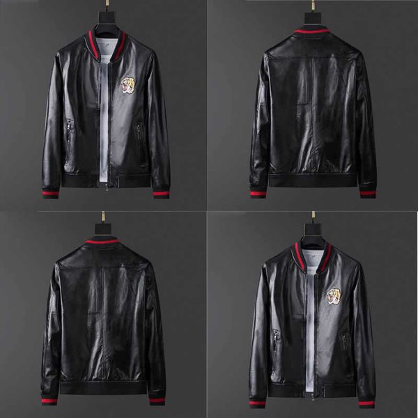 

mens jacket embroidery tiger head imitation leather jacket hip-hop casual jacket men's fashion luxury gym clothes m-3xl, Black