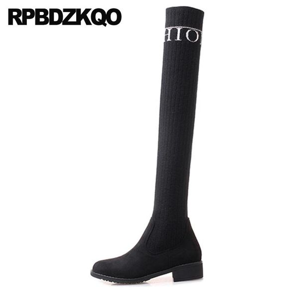 

boots shoes female knit thigh high for plus size women 10 chunky long sock black slim over the knee big tall suede