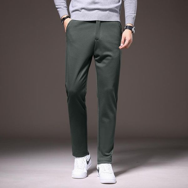 

spring elastic waist stretch men's fitted solid color casual pants classic business fashion trousers, Black