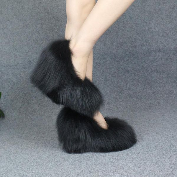 

boots super high heels women's wedge pumps handmade fur platform shoes slip on furry b132, Black