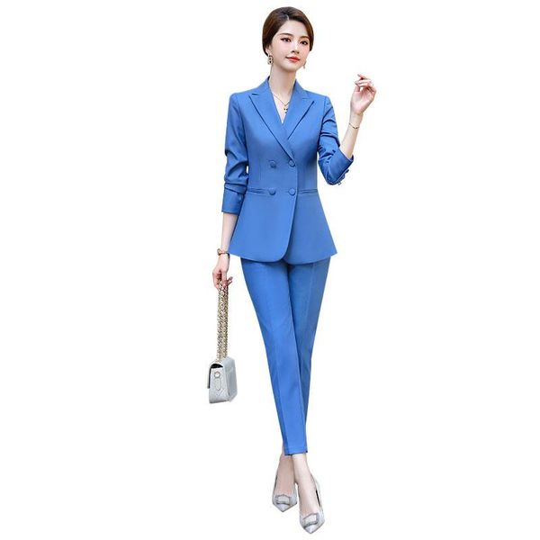 

blue suits women fashion spring temperament formal high end slim blazer and pants office ladies business work wear women's two piece, White
