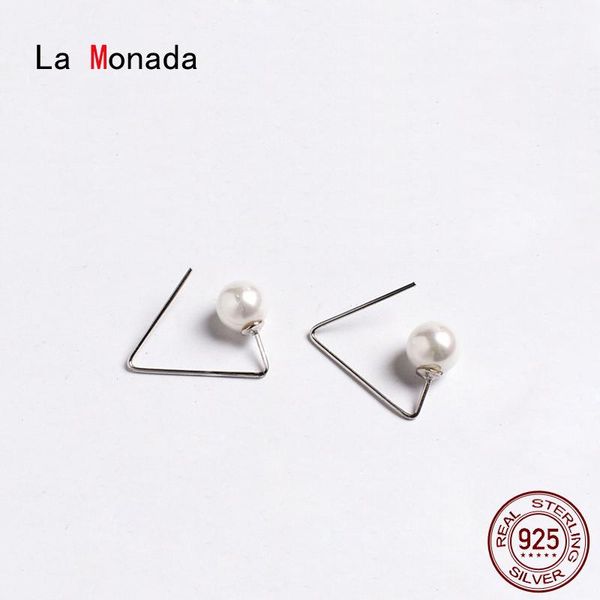 

la monada 925 sterling silver earrings for women geometry hoops triangle synthetic pearl hoop & huggie, Golden;silver