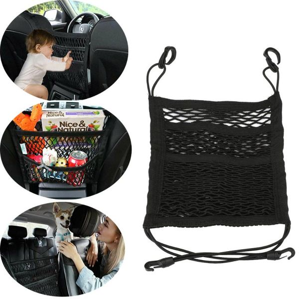 

car organizer luggage cargo net bag black seat with 4 plastic hooks