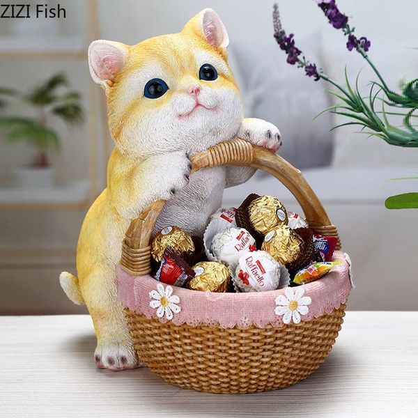 

creative cartoon animal storage basket resin cute cat and dog coffee table living room small object box home decoration decorative objects &