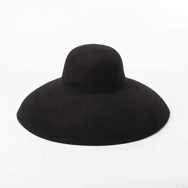 

stingy brim hats autumn winter fashion solid wool fedoras hat for women felt flat stage catwalk lady girl vinatge wide birm wedding, Blue;gray