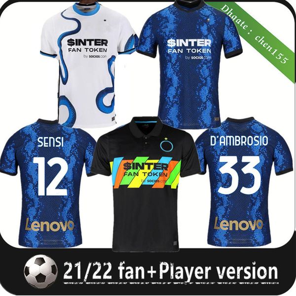 

inter player version soccer jersey vidal barella lautaro eriksen milan alexis dzeko correa 21 22 football shirts 2021 2022 uniforms men fans, Black;yellow
