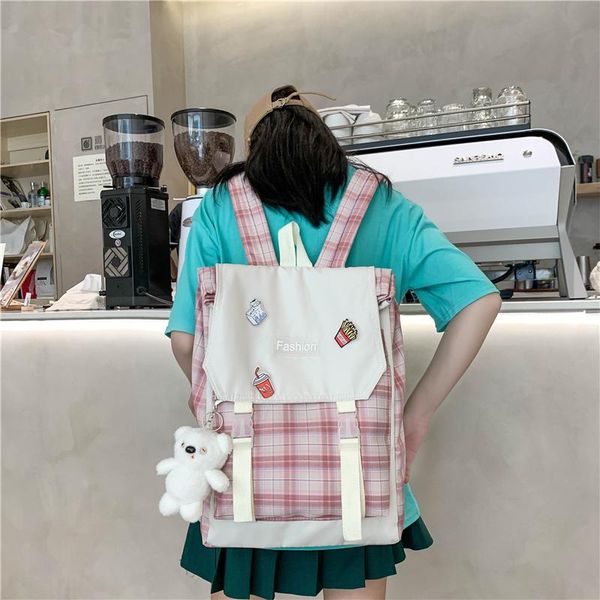 

backpack candy color plaid bag for women sweet classic hasp grils schoolbag outdoor travel japanese brifecase lapbookbag