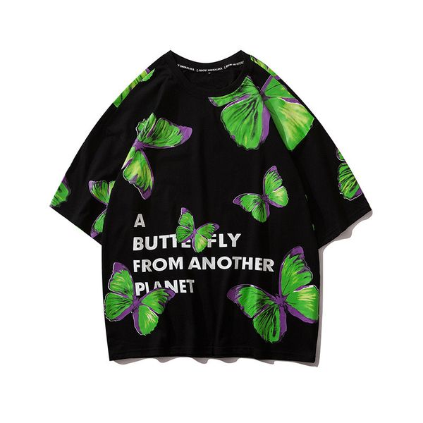 

hop januarysnow brand hip designer butterfly full printed tshirt men crew neck hipster t-shirt streetwear men', White;black