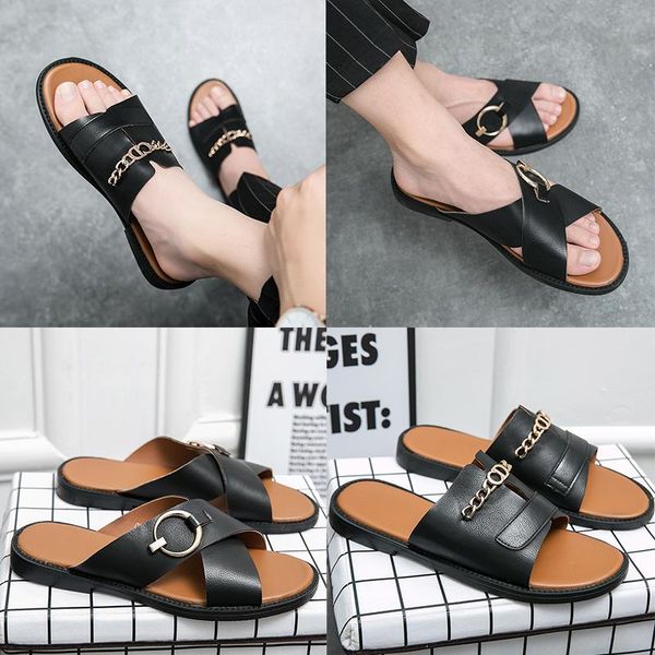 

luxury metal button designer slippers mayari florida arizona men flats black sandals genuine leather slippers casual shoes indoor outdoor be