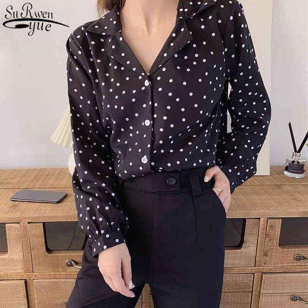 

casual plus size blouse blusas autumn long sleeve cardigan women blouses v-neck polka dot chiffon shirts 10965 210427, White