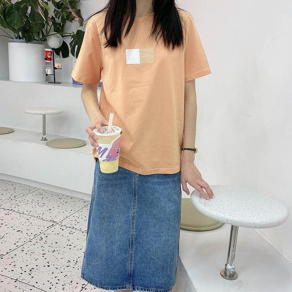 

women's t-shirt letter print short-sleeve solid color round neck summer, White