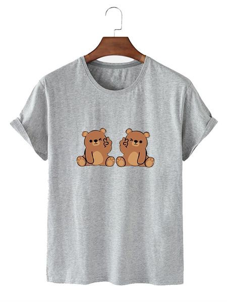 

women's t-shirt cute bear graphic printing loose casual round neck short sleeve tees, White