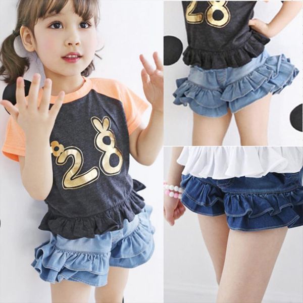 

baby girls summer fashion kids womens skirts girl clothes denim shorts children clothing lovely ruffle jean for 3 8 years, Blue