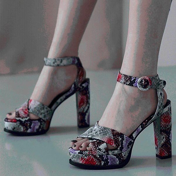 

doratasia 2021 extreme block high heels platform multi snake printed summer sandals women shoes, Black