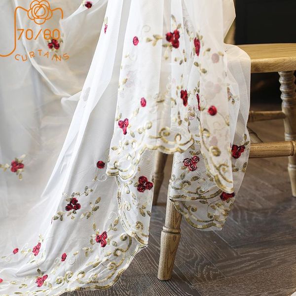 

curtain & drapes french high-end romantic embroidery rose window white gauze curtains fro living room bedroom finished product custom made