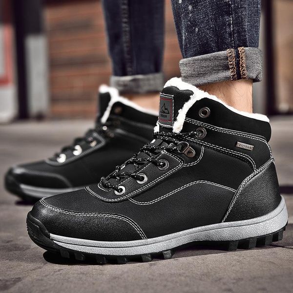 

men outdoor winter snow ankle boots non-slip short plush warm walking male casual flat shoes sneakers fashion plus size 37-47, Black