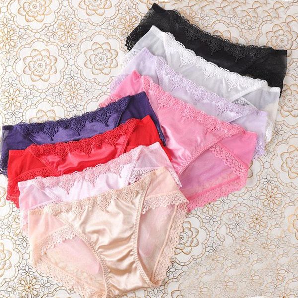 

women's underpants see through low-rise lingerie ice silk panty lace panties briefs underpant breathable lady, Black;pink