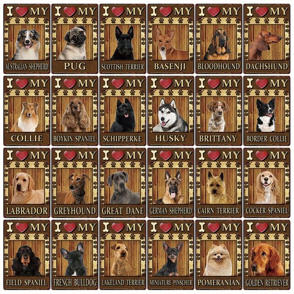 

pets dog i love my basenji pug pomeranian great dane metal sign home decor bar wall art painting 20*30 cm size dy128