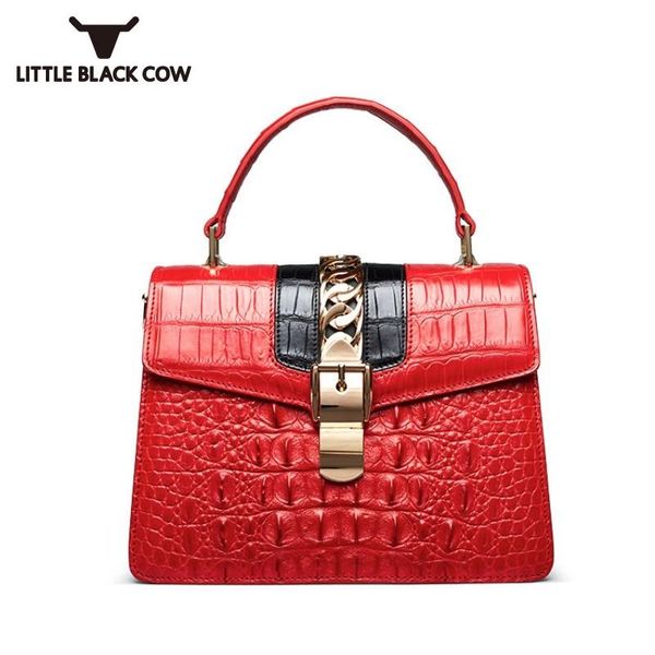 

evening bags winter ladies genuine leather flap fashion crocodile print handbag office red crossbody shoulder bag female