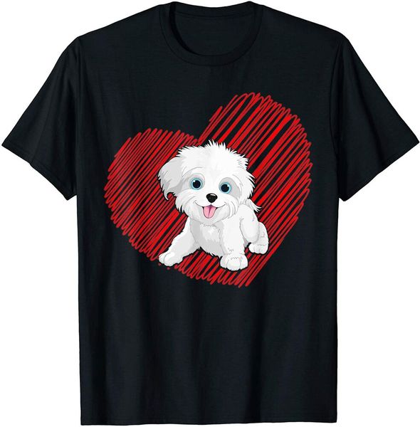 

valentines day maltese heart love dog mom dad gift t-shirt size m-5xl, White;black
