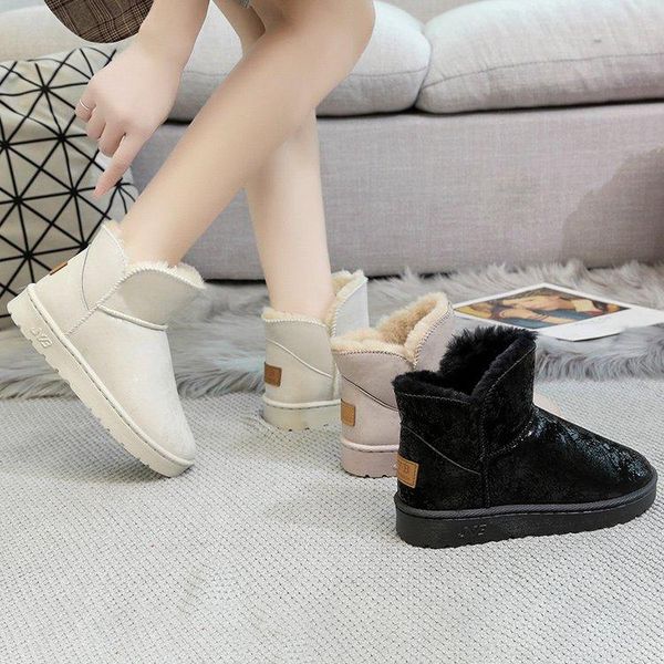 

boots snow women thick-soled plus velvet super thick winter cotton shoes thickened short waterproof leather, Black