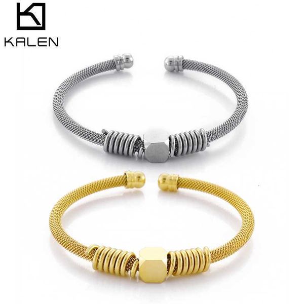 

unique chain link braided open cuff fashion bangles vintage stainless steel sporty men women charm bracelets pulsera de hombre q0717, Black