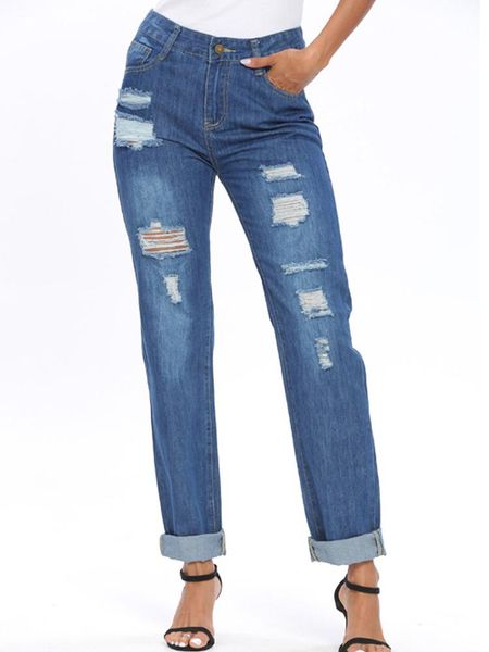 

women's jeans pants women 2021 hole ripped woman denim trousers for long pencil skinny, Blue